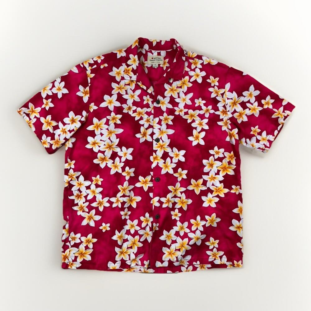 Royal Creations‎ Hawaiian Shirt Mens XL Red Floral Tropical Aloha Vacation Beach